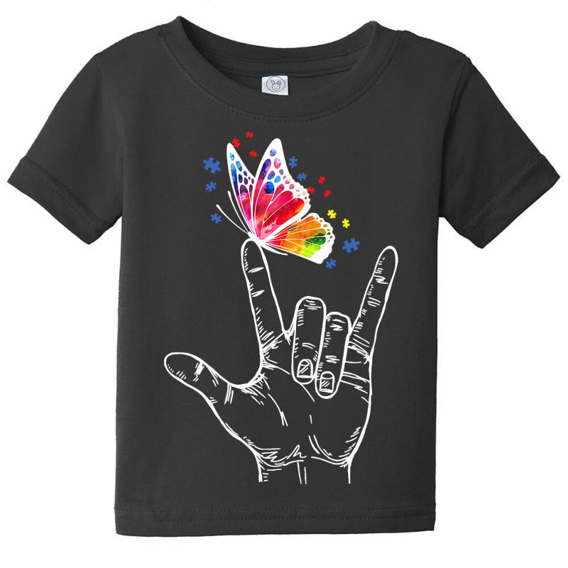 I Love You Hand Sign Language Butterfly Autism Awareness T Shirt Baby Tee by longduong89 | Artistshot