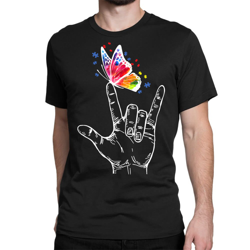 I Love You Hand Sign Language Butterfly Autism Awareness T Shirt Classic T-shirt by longduong89 | Artistshot