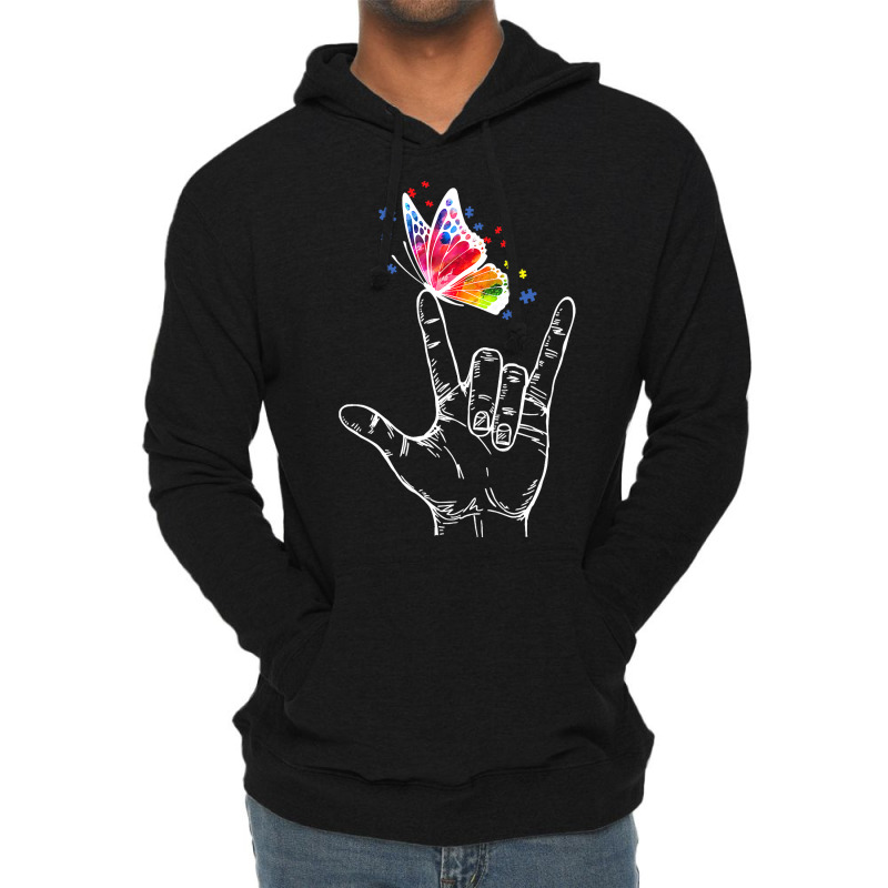 I Love You Hand Sign Language Butterfly Autism Awareness T Shirt Lightweight Hoodie by longduong89 | Artistshot