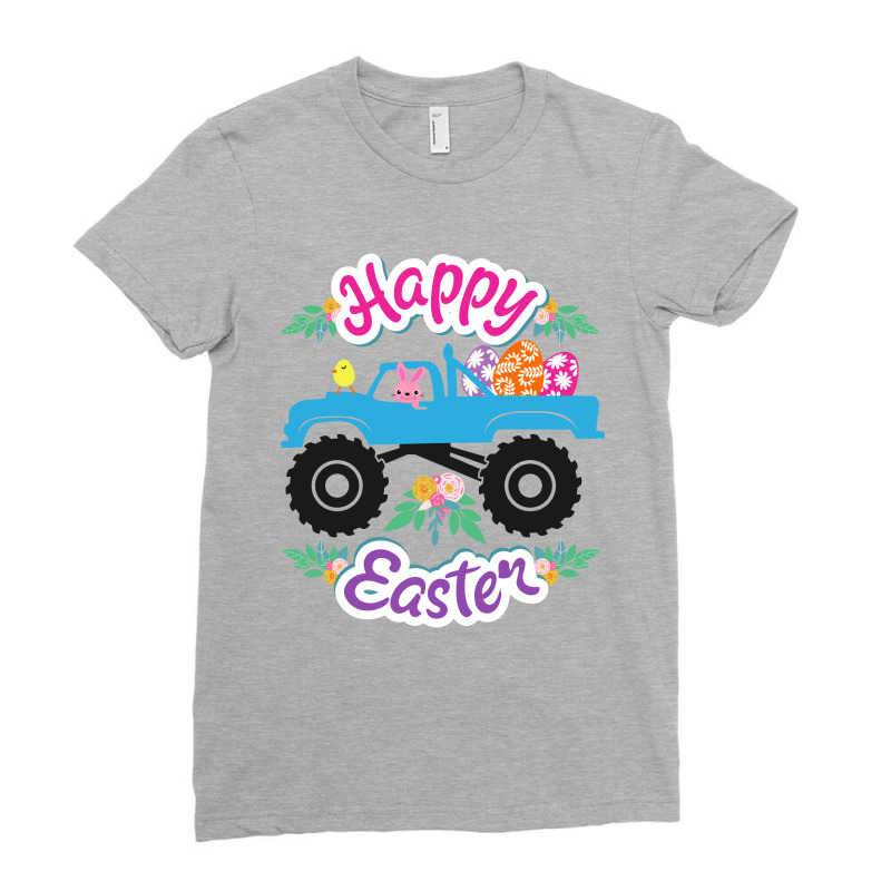 Truck Bunny Egg Happy Easter Day Ladies Fitted T-Shirt by CarambaArt | Artistshot