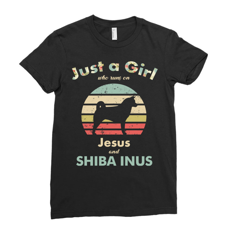 Dog Just A Girl Who Runs On Jesus And Shiba Inus Puppy Pet Ladies Fitted T-Shirt by circularflap | Artistshot