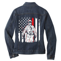 Firefighter Fireman American Flag Firefighter Fire Station Patriotic F Ladies Denim Jacket | Artistshot