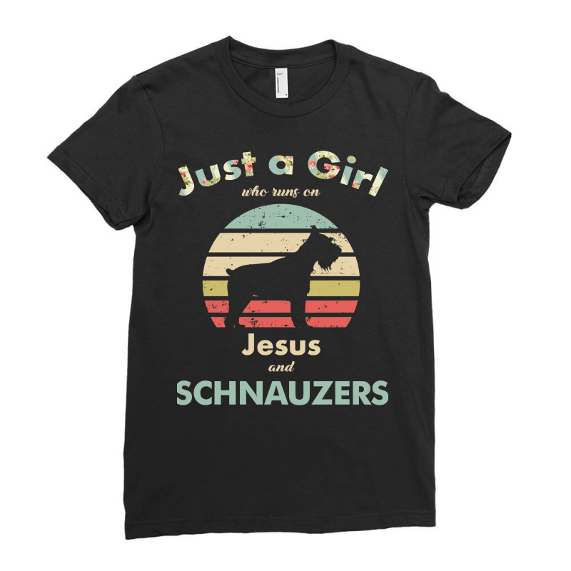 Dog Just A Girl Who Runs On Jesus And Schnauzers Puppy Pet Paw Ladies Fitted T-Shirt by circularflap | Artistshot