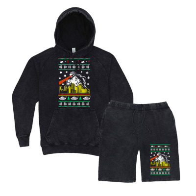 Godzilla Ugly Christmas Vintage Hoodie And Short Set Designed By Ande Ande Lumut
