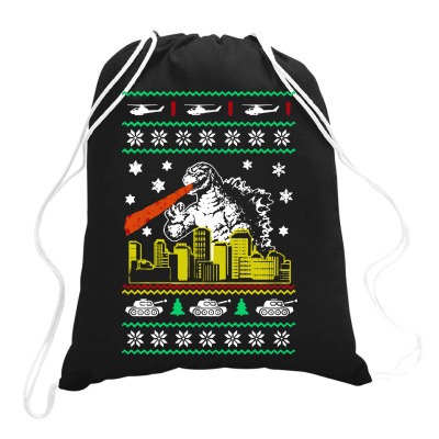 Godzilla Ugly Christmas Drawstring Bags Designed By Ande Ande Lumut