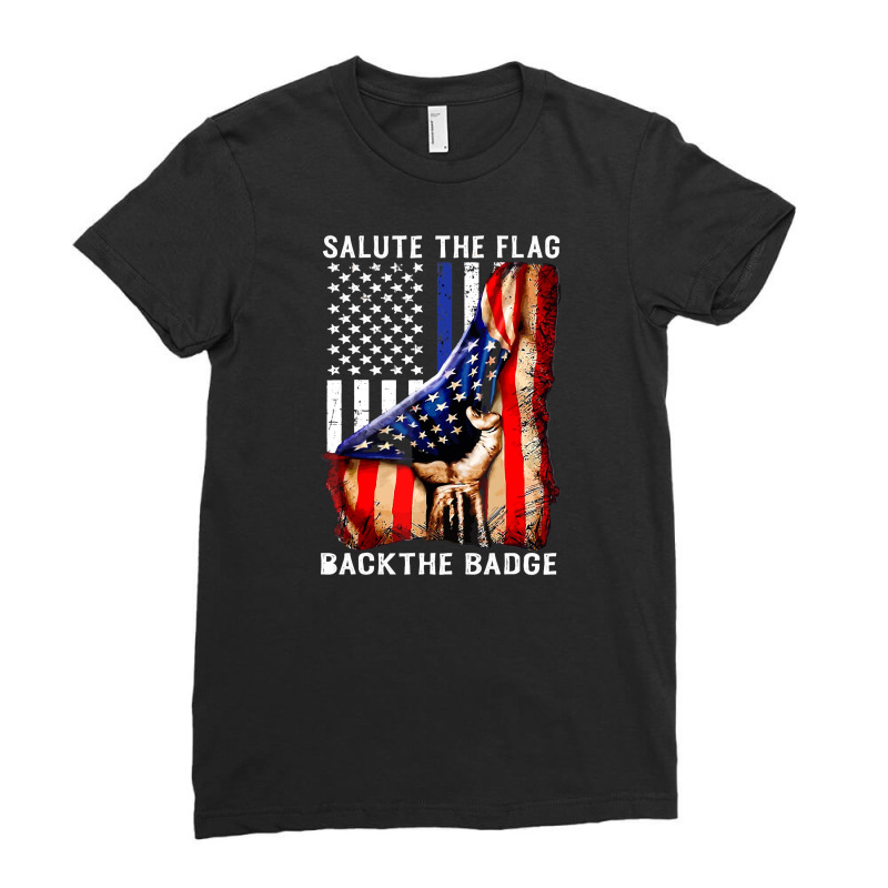 Salute The Flag Back The Badge Ladies Fitted T-Shirt by cagurdenny | Artistshot