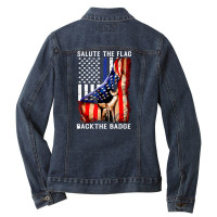 Salute The Flag Back The Badge Ladies Denim Jacket | Artistshot