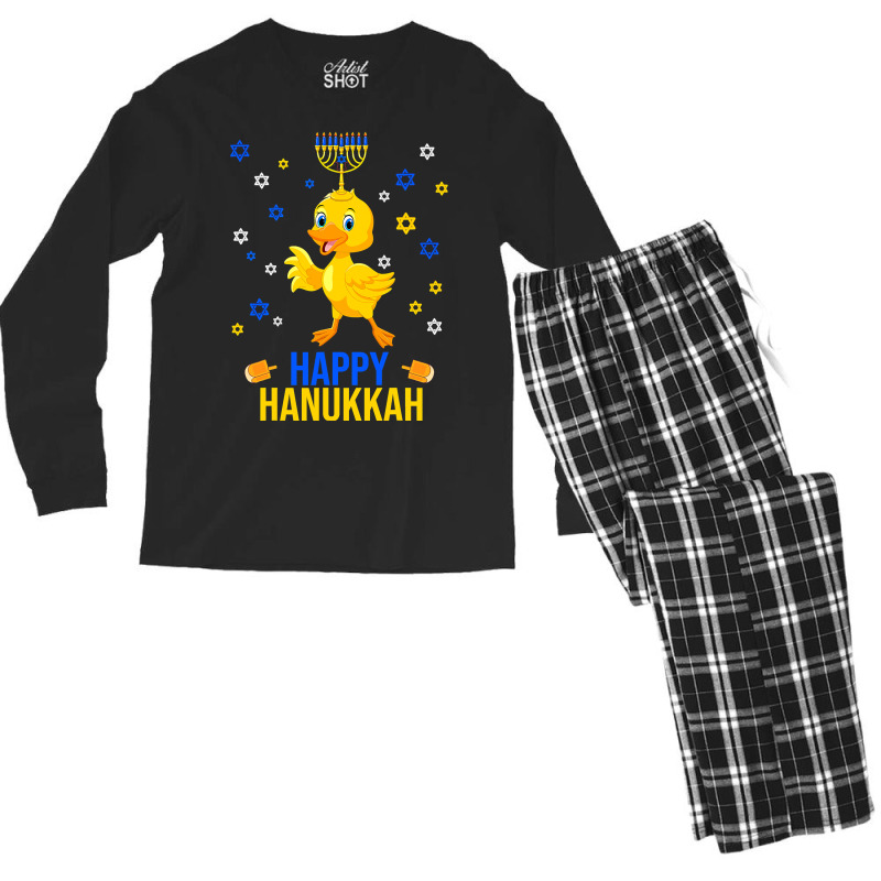 Duck Quack Funny Hanukkah Chanukah Duck Jewish Hebrew Menorah Candles Men's Long Sleeve Pajama Set | Artistshot