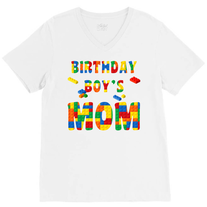 Building Block Mom Of Birthday Boy T Shirt V-neck Tee | Artistshot