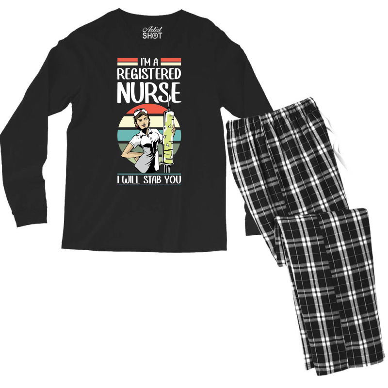 Funny I'm A Registered Nurse I Will Stab You   Rn Nurse Sweatshirt Men's Long Sleeve Pajama Set | Artistshot