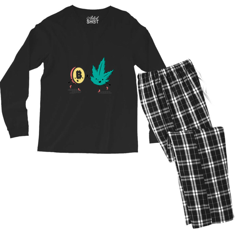 Bitcoin , Weed Funny Cannabis , Cryptocurrency Gift Tee Shir Men's Long Sleeve Pajama Set | Artistshot