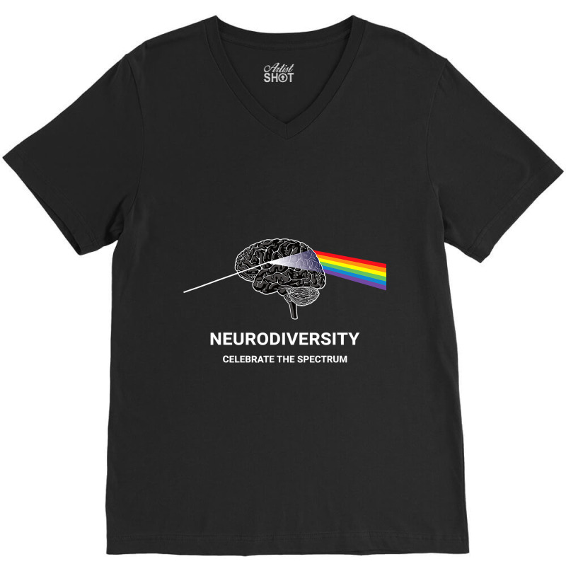 Neurodiversity Autism Spectrum Asd Adhd Rainbow Brain T Shirt V-neck Tee | Artistshot