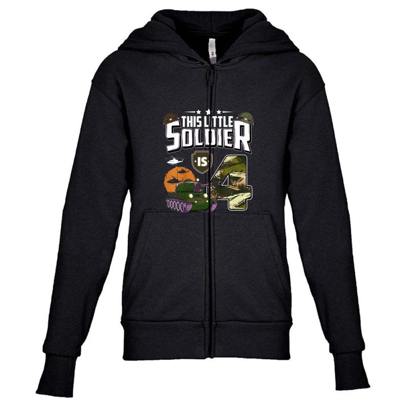 Kids 4 Year Old Soldier 4th Birthday Military Themed Camo Boys Youth Zipper Hoodie | Artistshot