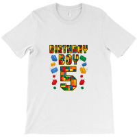 Kids 5th Birthday Master Builder 5 Years Old Block Building Boys T-shirt | Artistshot