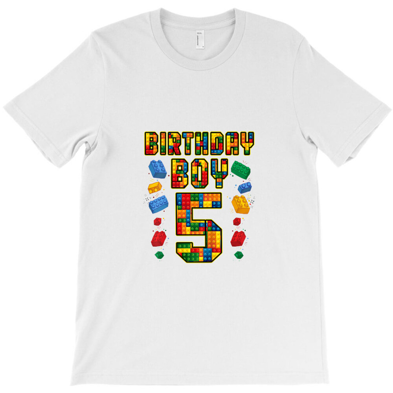 Kids 5th Birthday Master Builder 5 Years Old Block Building Boys T-shirt | Artistshot