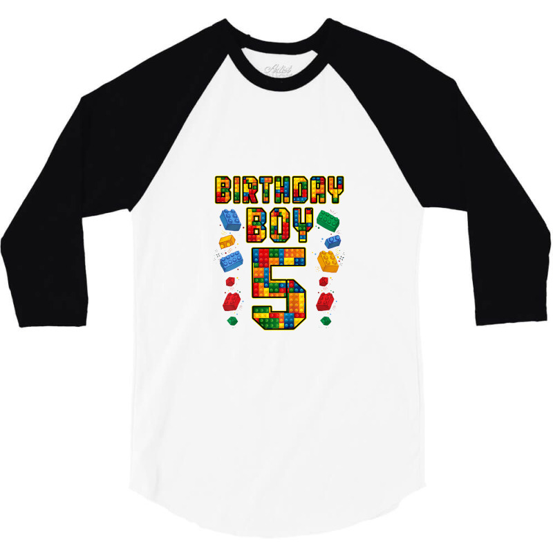 Kids 5th Birthday Master Builder 5 Years Old Block Building Boys 3/4 Sleeve Shirt | Artistshot