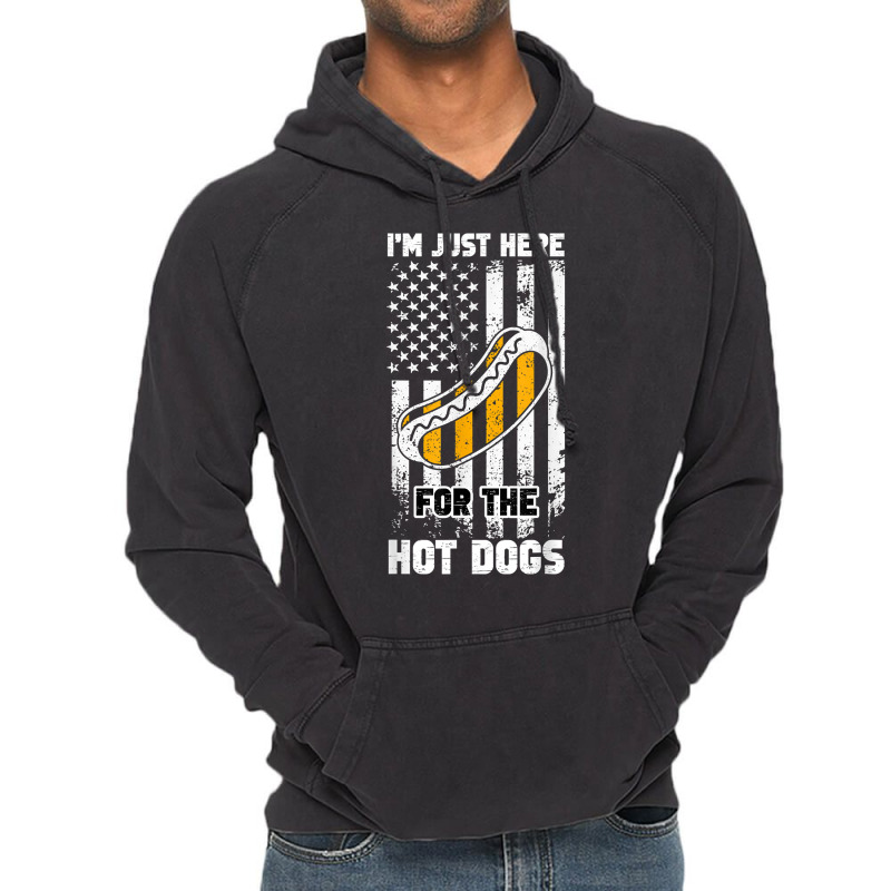 I'm Just Here For The Hot Dogs Funny Foodie Weiner Usa Flag T Shirt Vintage  Hoodie. By Artistshot