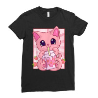 Strawberry Milkshake Maneki Neko For Women Girls, Kawaii Cat T Shirt Ladies Fitted T-shirt | Artistshot