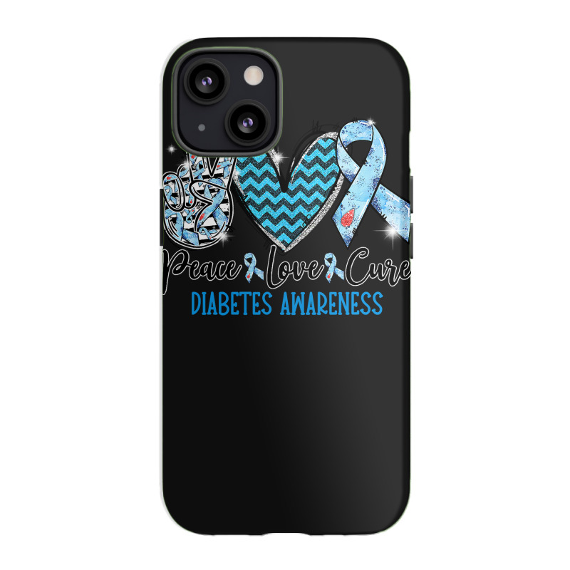 Diabetes Diabetic Peace Love Cure Blue Ribbon 5 Diabetes Awareness iPhone 13 Case by circularflap | Artistshot