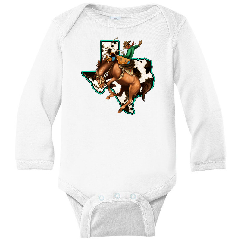 Cowhide Texas Map Rodeo Cowboy Long Sleeve Baby Bodysuit | Artistshot