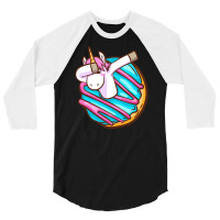 Dabbing Donut  Unicorn 3/4 Sleeve Shirt | Artistshot