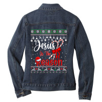 Jesus Christ Christian Jesus Christian Jesus Is The Reason Candy Cane Ladies Denim Jacket | Artistshot