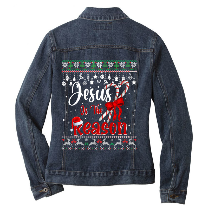 Jesus Christ Christian Jesus Christian Jesus Is The Reason Candy Cane Ladies Denim Jacket by circularflap | Artistshot