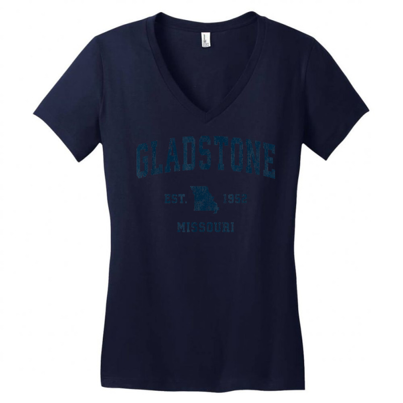 Gladstone Missouri Mo Vintage Sports Design Navy Print T Shirt Women's V-Neck T-Shirt by TappanSajan | Artistshot