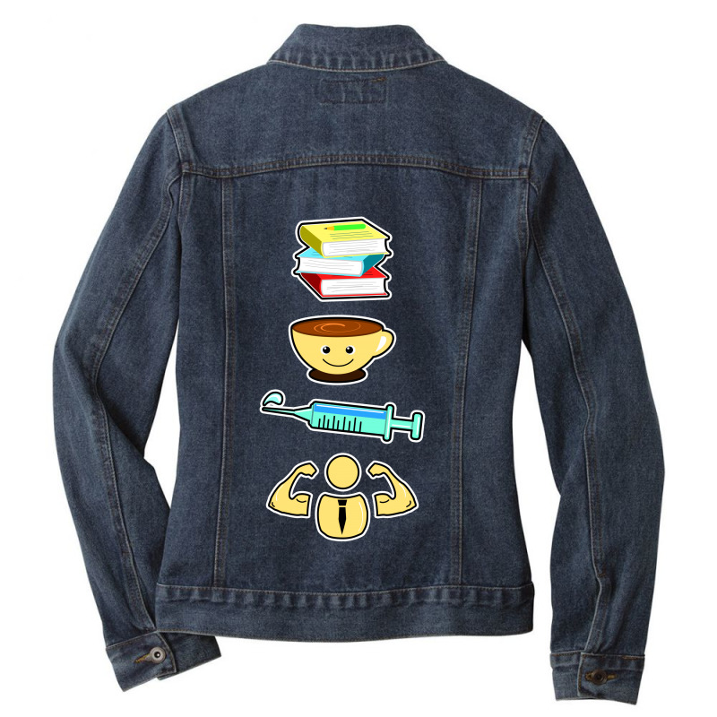 Educated, Caffeinated, Vaccinated, Dedicated Coffee Lover Ladies Denim Jacket by vnteees | Artistshot