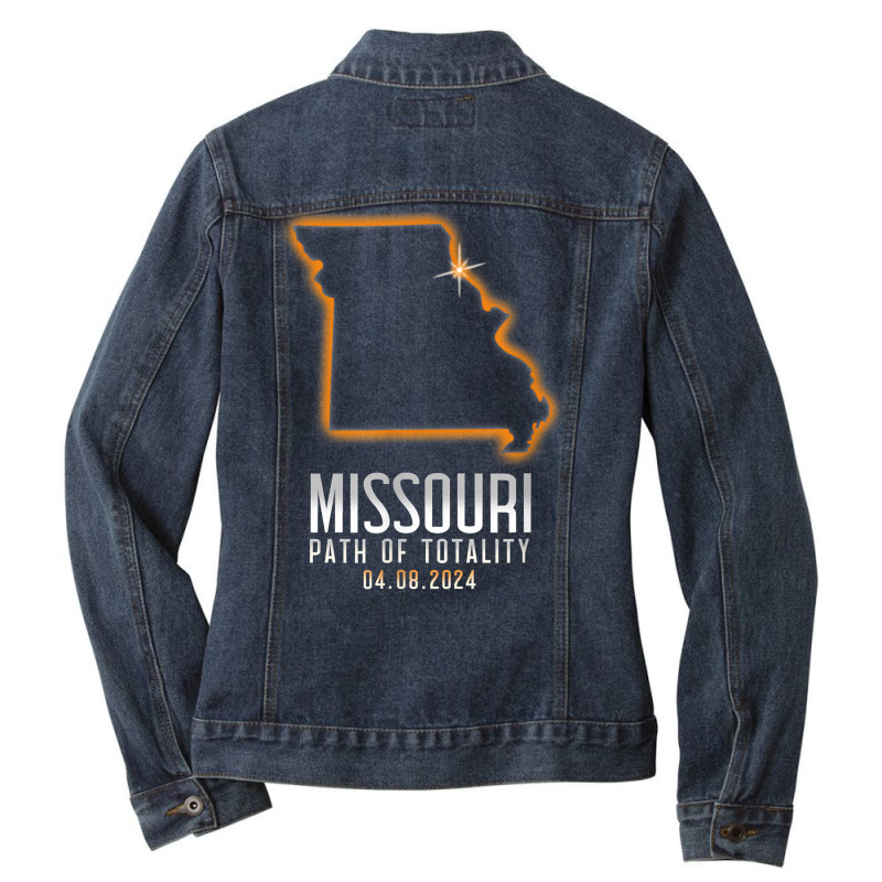 Map Of Missouri Path Of Totality 4.8.24 Total Solar Eclipse T Shirt Ladies Denim Jacket by BeanblossomSheldon | Artistshot