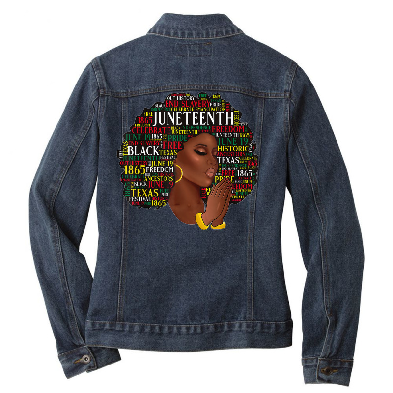 Juneteenth Melanin Black Women Natural Hair Afro Word Art T Shirt Ladies Denim Jacket by lorebrend | Artistshot