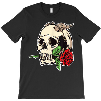 Skull Shirt Skull Rose Horns Vintage Retro Skulls Gift T Shirt T-shirt Designed By Emlynnecon