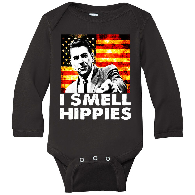 I Smell Hippies   Funny Ronald Reagan Conservative Long Sleeve Baby Bodysuit by mirazjason | Artistshot