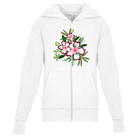 White And Volet Flower With Green Leaves Youth Zipper Hoodie | Artistshot