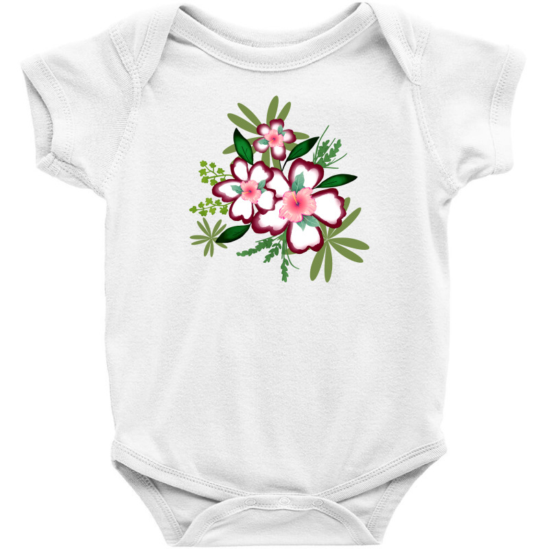 White And Volet Flower With Green Leaves Baby Bodysuit | Artistshot