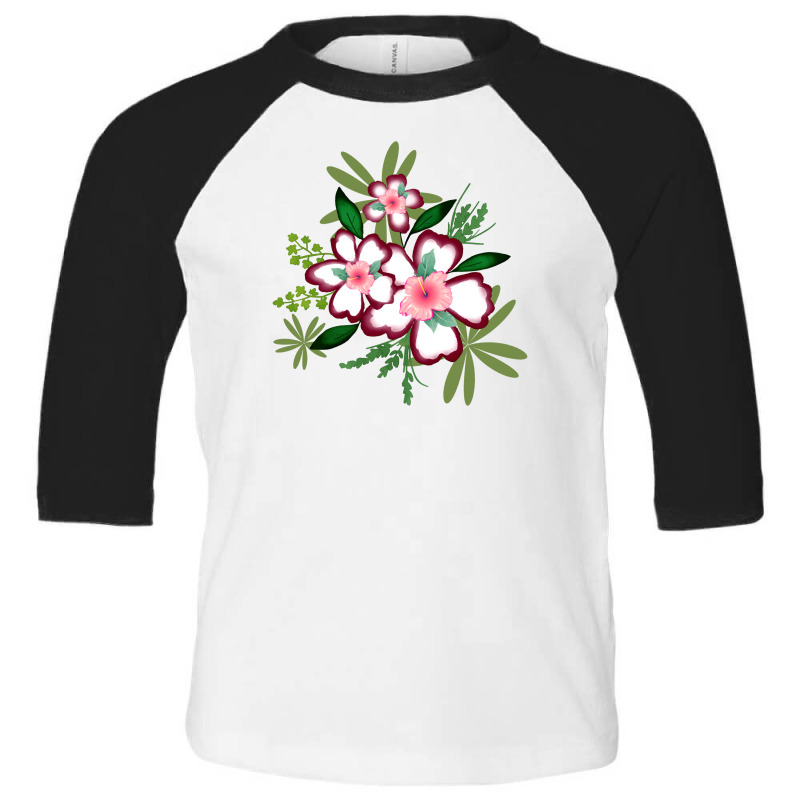 White And Volet Flower With Green Leaves Toddler 3/4 Sleeve Tee | Artistshot