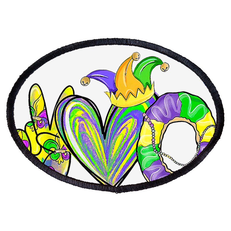 Peace Love King Cake Mardi Gras Men Women Kids Oval Patch | Artistshot