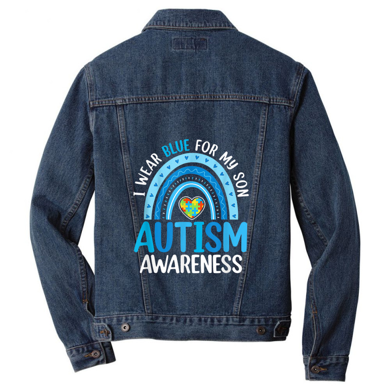 Rainbow I Wear Blue For My Son Autism Awareness Men Denim Jacket | Artistshot