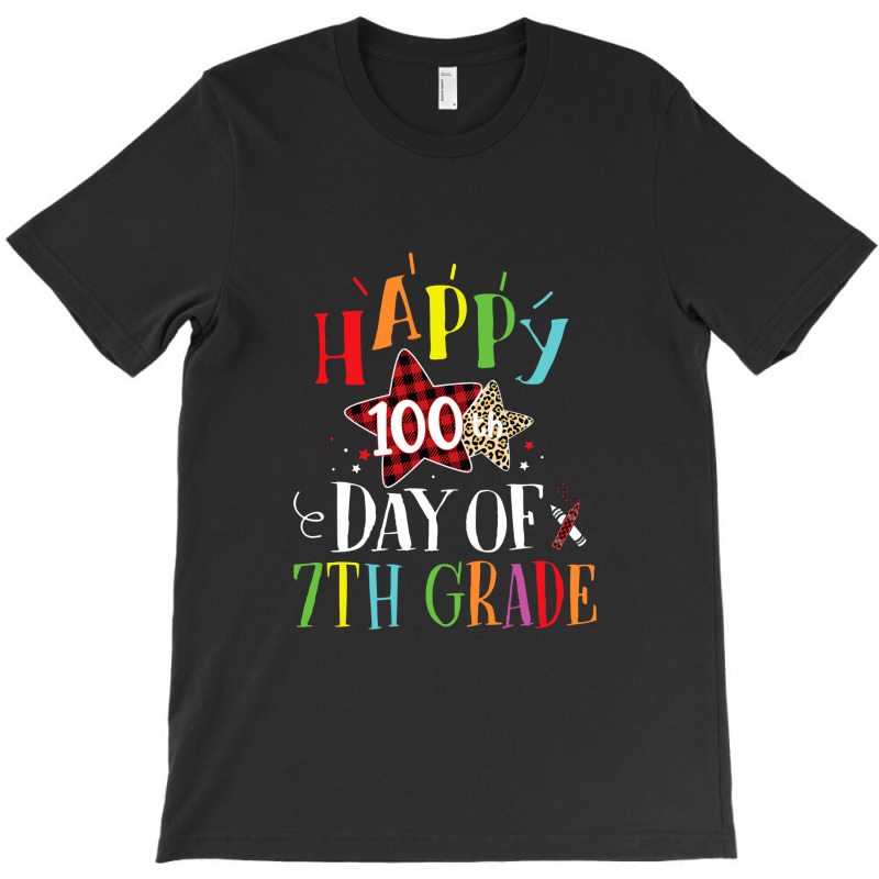 Red Plaid Leopard Happy 100th Day Of 7th Grade T-shirt | Artistshot