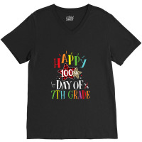 Red Plaid Leopard Happy 100th Day Of 7th Grade V-neck Tee | Artistshot