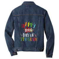 Red Plaid Leopard Happy 100th Day Of 7th Grade Men Denim Jacket | Artistshot