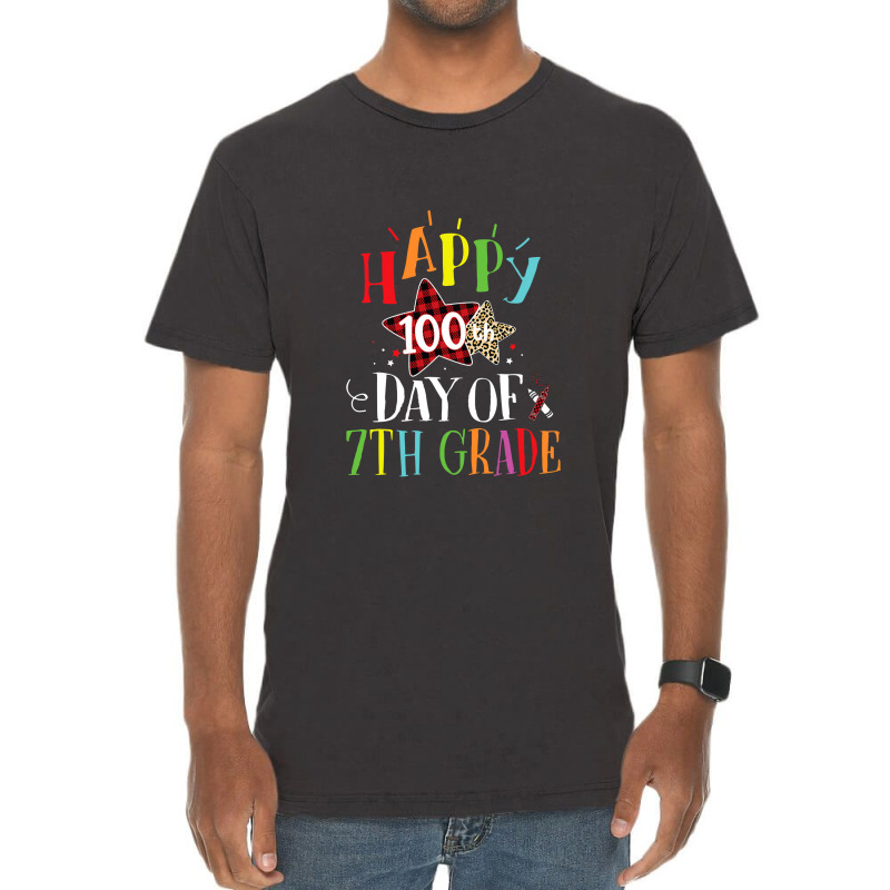 Red Plaid Leopard Happy 100th Day Of 7th Grade Vintage T-shirt | Artistshot