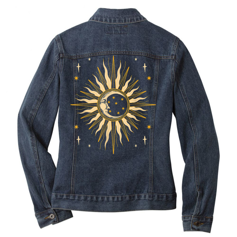 Moon Sun Celestial Body Astrology Space Science Astronomy T Shirt Ladies Denim Jacket by marshall0976 | Artistshot