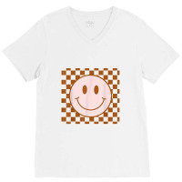 Retro Happy Face Smiley Face Checkered Pattern Trendy V-neck Tee | Artistshot