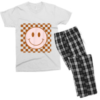 Retro Happy Face Smiley Face Checkered Pattern Trendy Men's T-shirt Pajama Set | Artistshot