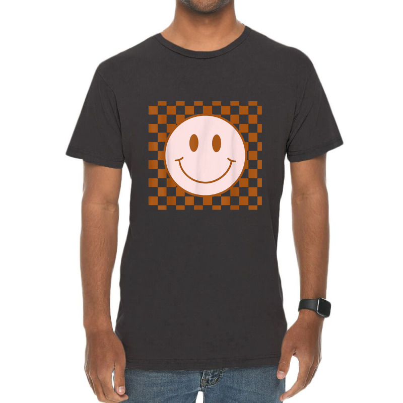 Retro Happy Face Smiley Face Checkered Pattern Trendy Vintage T-shirt | Artistshot