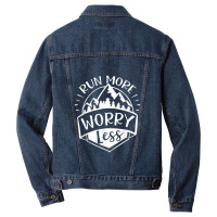 Run More Worry Less Camp And Travel Gift Men Denim Jacket | Artistshot