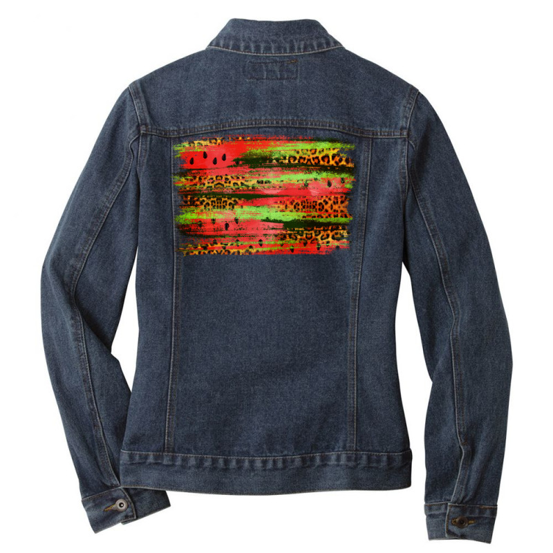 Watermelon Leopard Brushstroke Ladies Denim Jacket | Artistshot