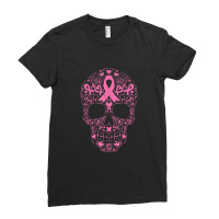 Sugar Skull Pink Ribbon Calavera Breast Cancer Awareness Ladies Fitted T-shirt | Artistshot