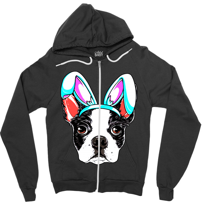 Boston Terrier Easter Bunny Ears Funny Boys Zipper Hoodie | Artistshot